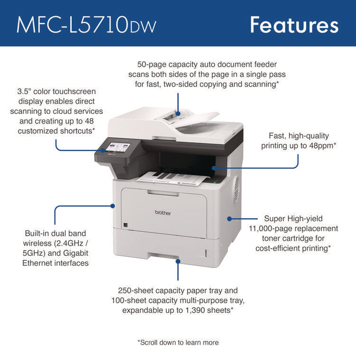 MFC-L5710DW Business Monochrome Laser AIO Printer, Copy, Fax, Print, Scan