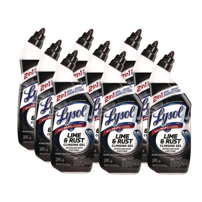 Disinfectant Toilet Bowl Cleaner w/Lime/Rust Remover, Atlantic Fresh Scent, 24 oz Angle-Neck Bottle, 9/Carton