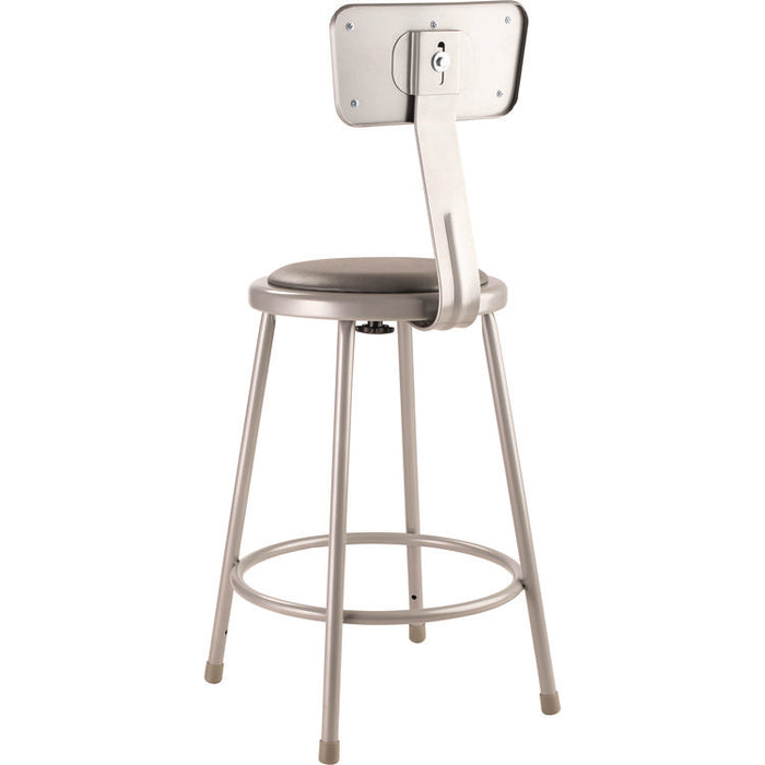 6400 Series Heavy Duty Vinyl Padded Steel Stool With Backrest, Supports Up to 500 lb, 24" Seat Height, Gray Seat, Gray Base