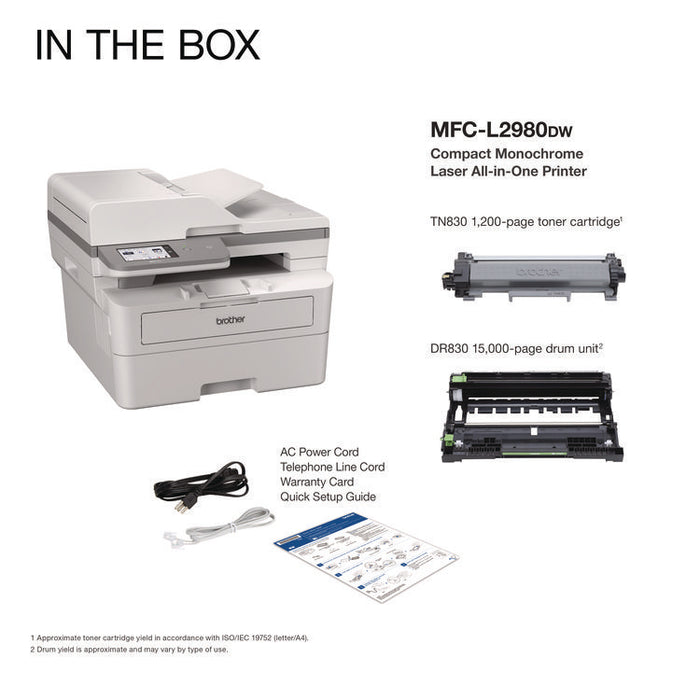 Workhorse MFC-L2980DW Compact Monochrome Laser AIO Printer, Copy, Fax, Print, Scan