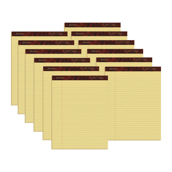 Gold Fibre Quality Writing Pads, Wide/Legal Rule, (50) Canary Yellow 8.5 x 11 Sheets, Dozen