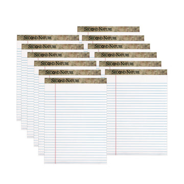 Second Nature Recycled Ruled Pads, Wide/Legal Rule, (50) White 8.5 x 11 Sheets, Dozen