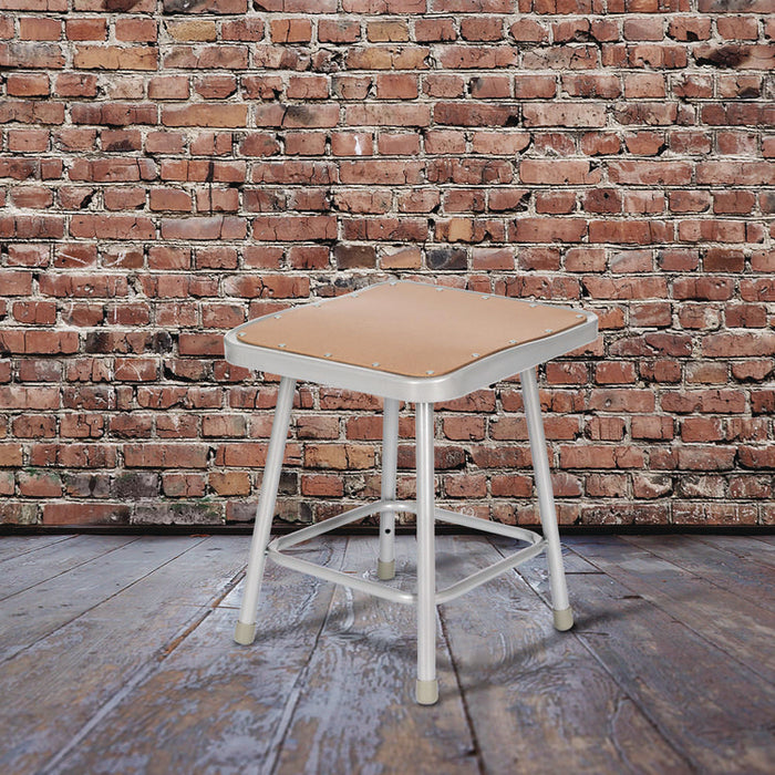 6300 Series Heavy Duty Square Seat Steel Stool, Backless, Supports Up to 500 lb, 17.5" Seat Height, Brown Seat, Gray Base