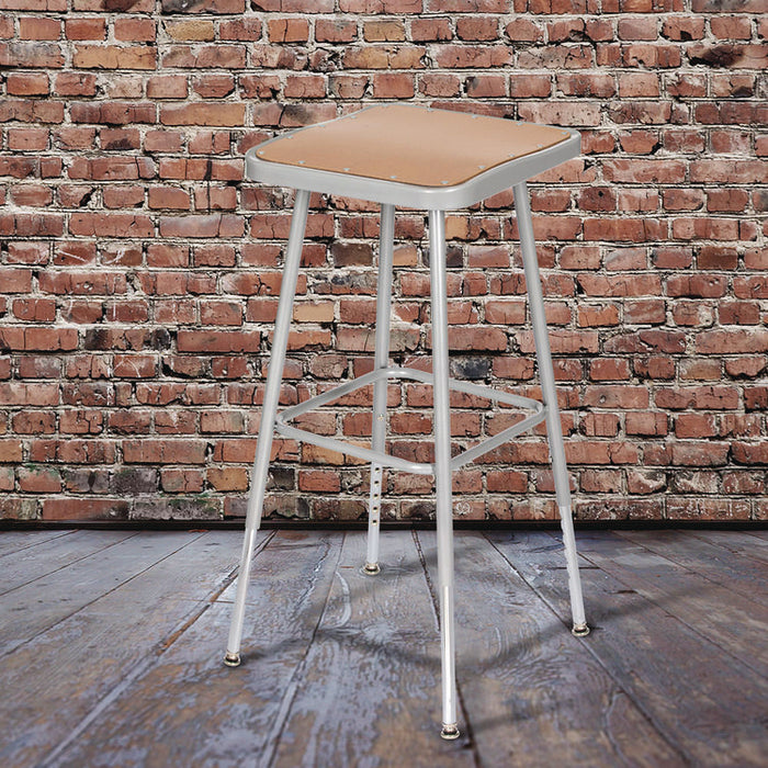 6300 Series Height Adjust Heavy Duty Square Seat Steel Stool, Backless, 500lb, 23.75" to 31.75" Height, Brown Seat, Gray Base