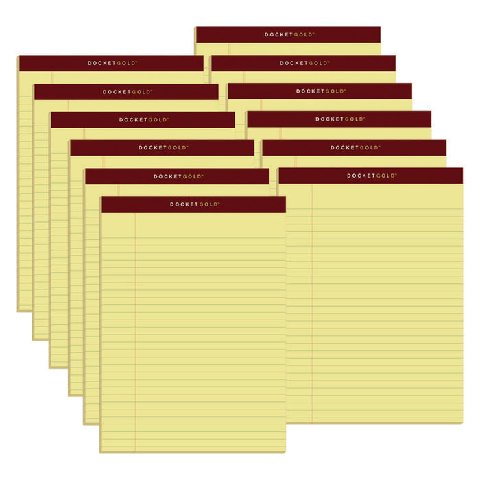 Docket Gold Ruled Perforated Pads, Wide/Legal Rule, (50) Canary Yellow 8.5 x 11 Sheets, 12/Pack