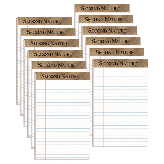 Second Nature Recycled Ruled Pads, Narrow Rule, (50) White 5 x 8 Sheets, Dozen