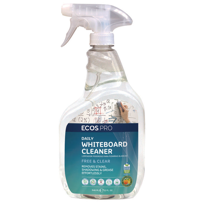 Daily Whiteboard Cleaner, Free and Clear, 32 oz Spray Bottle, 6/Carton