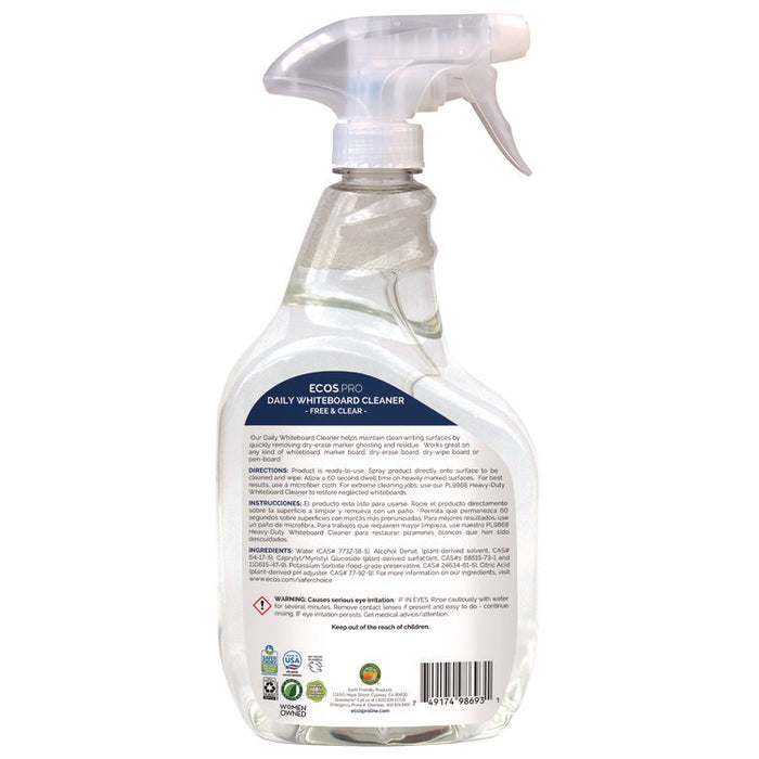Daily Whiteboard Cleaner, Free and Clear, 32 oz Spray Bottle, 6/Carton