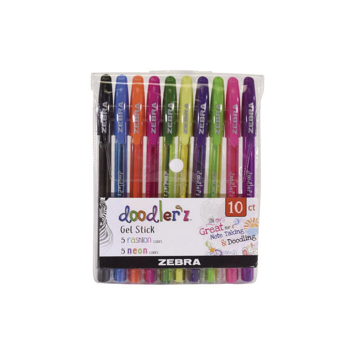 Doodler'z Gel Pen, Stick, Bold 1 mm, Assorted Fashion/Neon Ink and Barrel Colors, 10/Pack