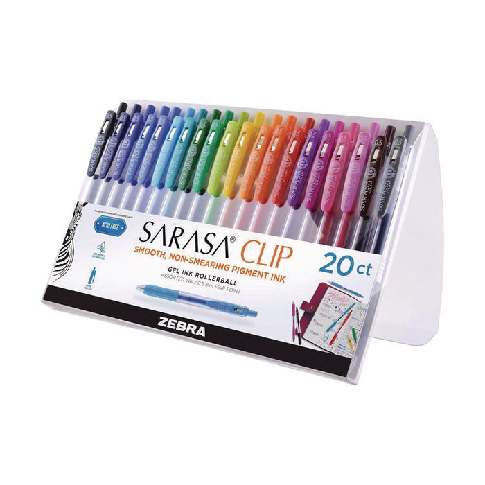 Sarasa Clip Gel Pen, Retractable, Fine 0.5 mm, Assorted Ink and Barrel Colors, 20/Pack