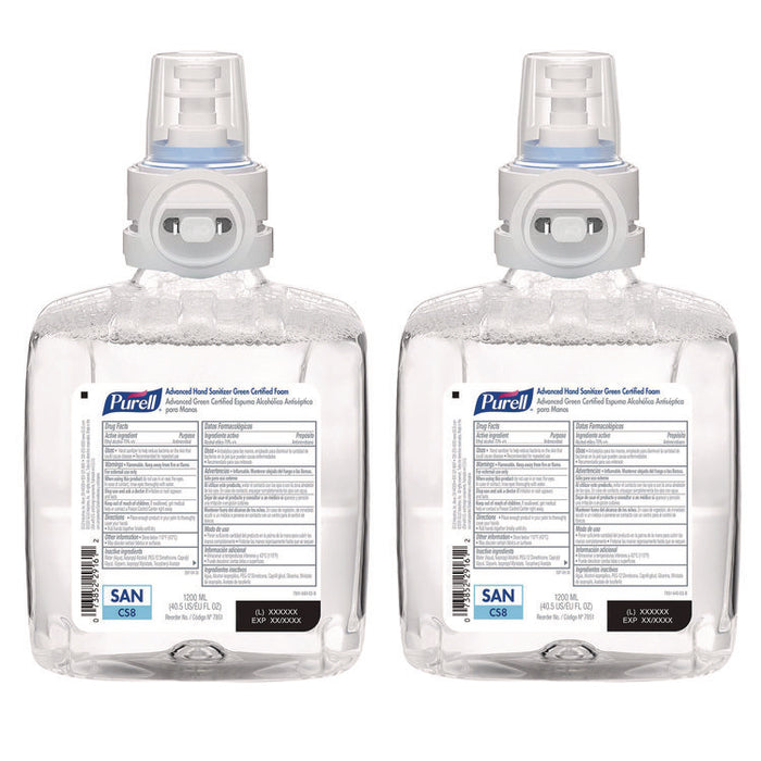Advanced Hand Sanitizer Green Certified Foam Refill, For CS8 Dispensers, 1,200 mL, Fragrance-Free, 2/Carton