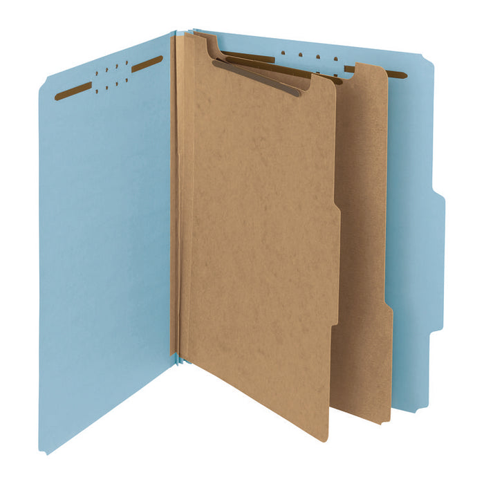 Recycled Pressboard Classification Folders, 2/5-Cut Tab, Expands 2", 2 Dividers, 4 Fasteners, Letter Size, Blue, 10/Box