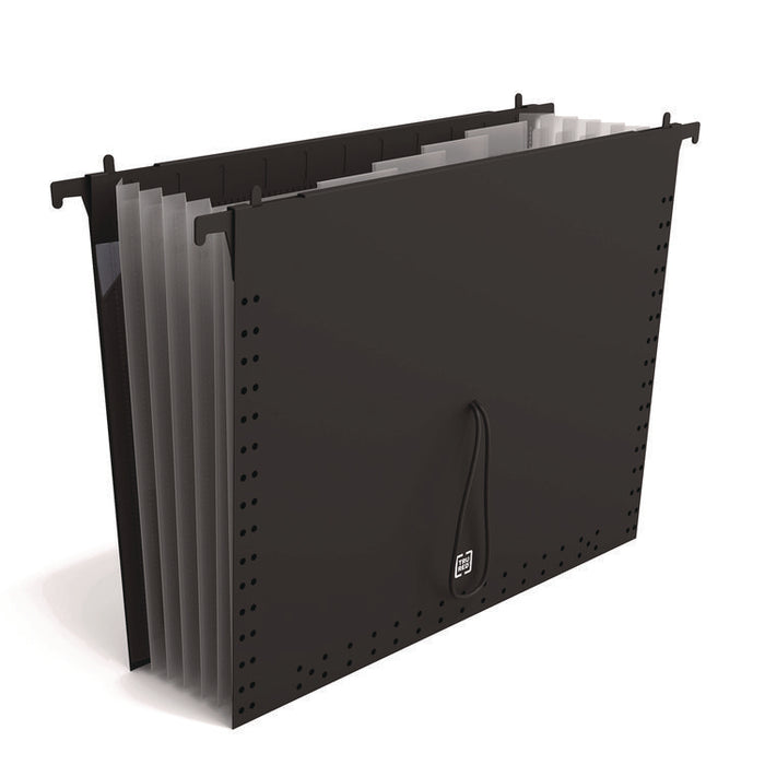 Moisture-Resistant Hanging Pocket File, 7 Sections, 1/5-Cut Tabs, Letter Size, Black