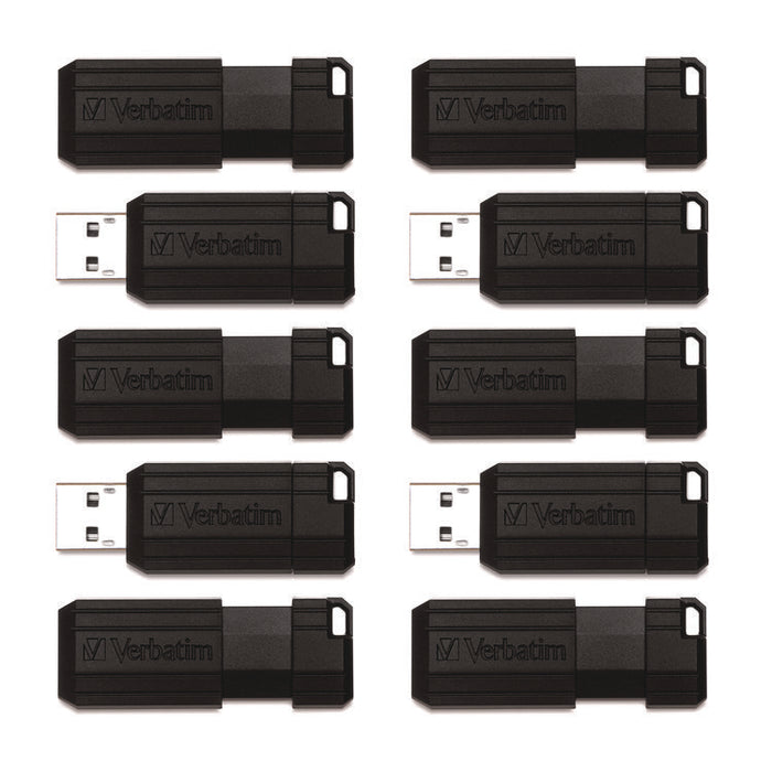 PinStripe USB 2.0 Flash Drive, 32 GB, Black, 10/Pack