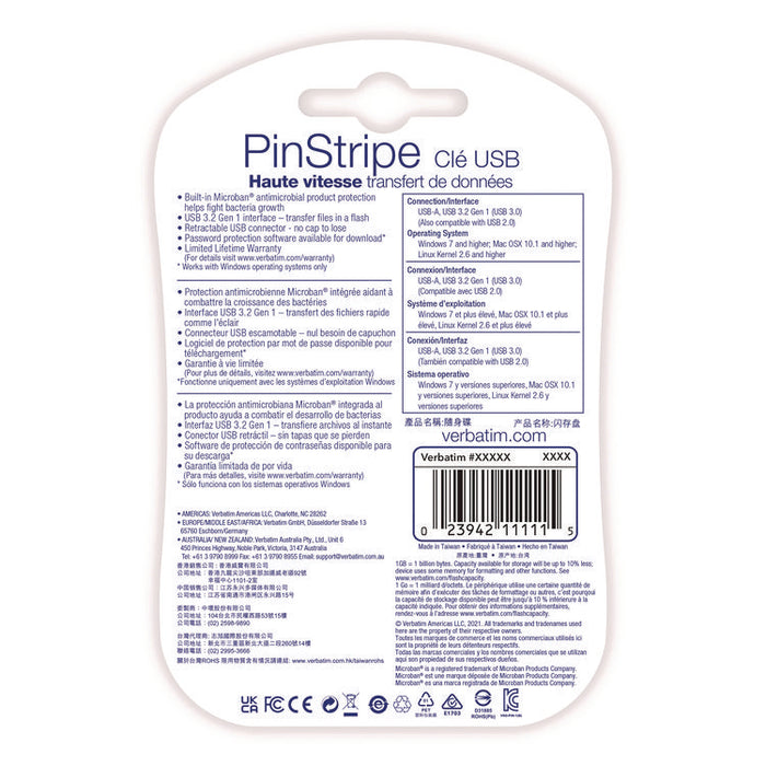 PinStripe USB 3.2 Flash Drive, 256 GB, Black