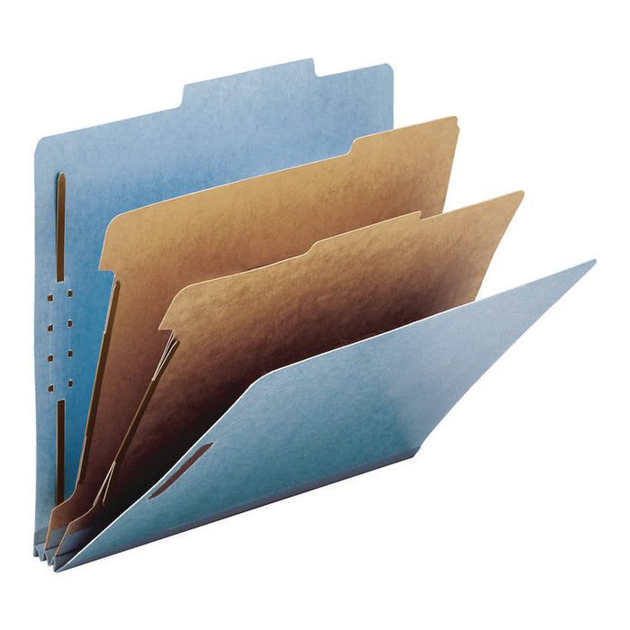 Recycled Pressboard Classification Folders, 2/5-Cut Tab, Expands 2", 2 Dividers, 4 Fasteners, Letter Size, Blue, 10/Box