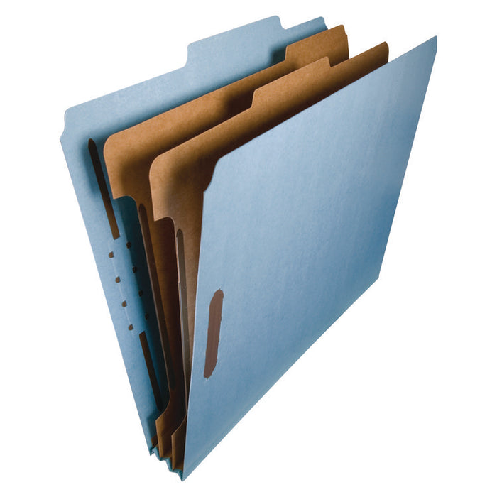 Recycled Pressboard Classification Folders, 2/5-Cut Tab, Expands 2", 2 Dividers, 4 Fasteners, Letter Size, Blue, 10/Box
