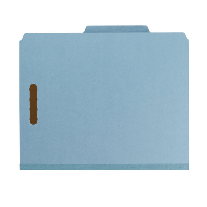 Recycled Pressboard Classification Folders, 2/5-Cut Tab, Expands 2", 2 Dividers, 4 Fasteners, Letter Size, Blue, 10/Box