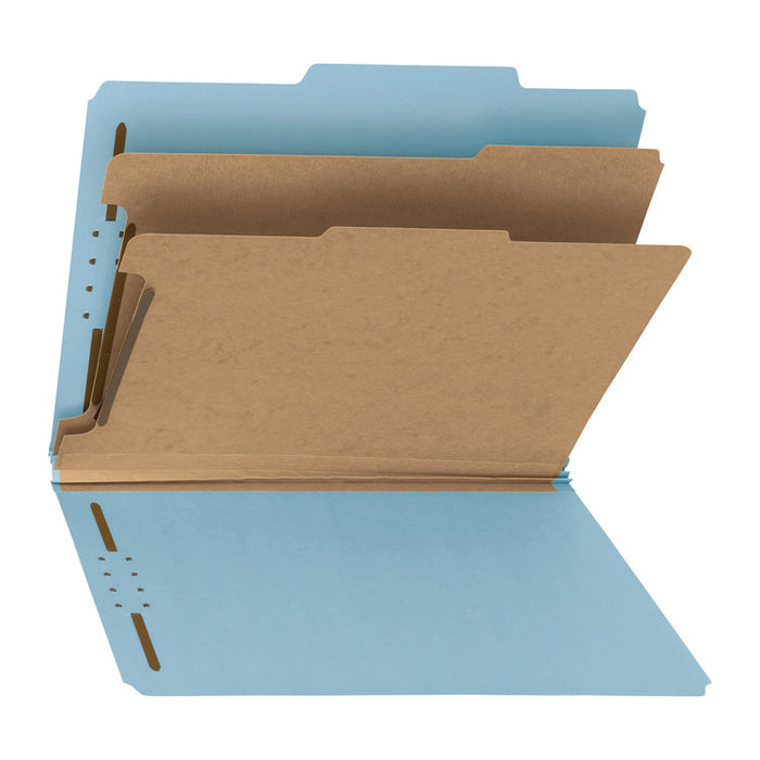 Recycled Pressboard Classification Folders, 2/5-Cut Tab, Expands 2", 2 Dividers, 4 Fasteners, Letter Size, Blue, 10/Box