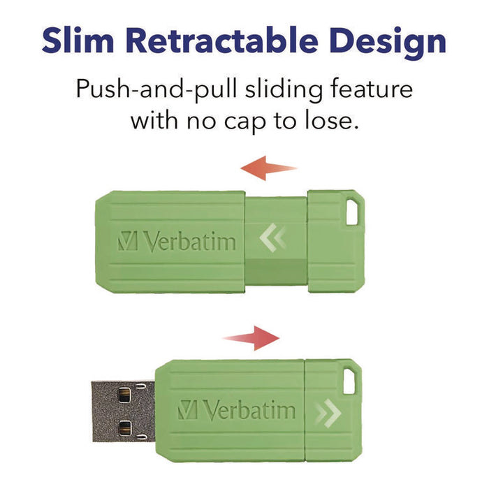 PinStripe USB 2.0 Flash Drive, 16 GB, Assorted Colors, 5/Pack