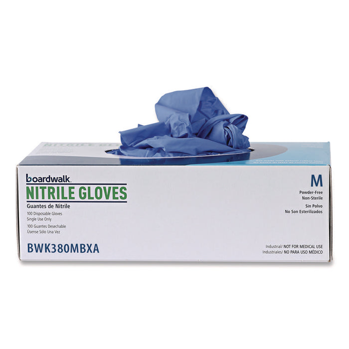 380 Series Disposable General-Purpose Nitrile Gloves, Powder-Free, Medium, 4 mil Thick, 9.5" Long, Blue, 100/Box, 10 Boxes/CT