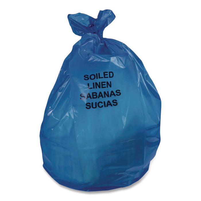Linear Low Density Health Care Can Liners, Soiled Linen, 30 gal, 1.3 mil, 30" x 43", Blue, 200/Carton