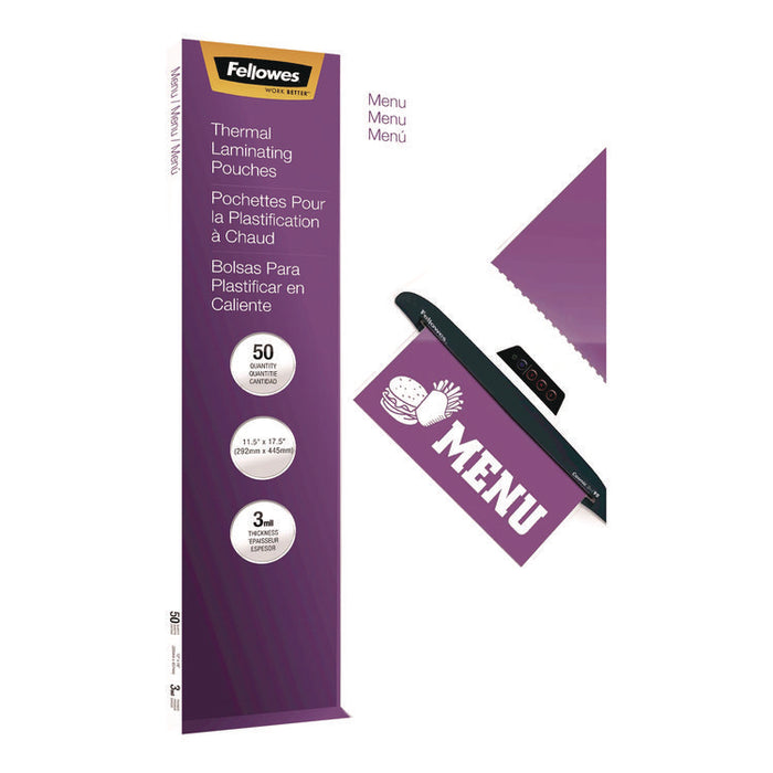 Laminating Pouches, 3 mil, 11.5" x 17.5", Gloss Clear, 50/Pack
