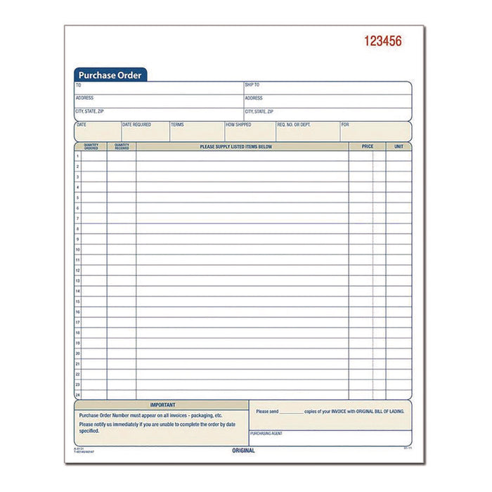 Multipart Purchase Order Pad, Three-Part Carbonless, 8.38 x 10.19, 50 Forms Total