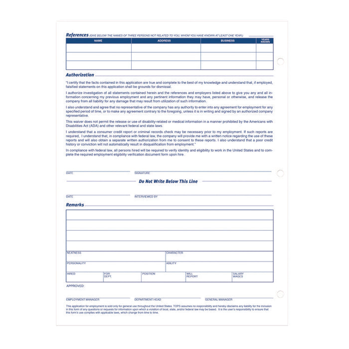Employment Applications, One-Part (No Copies), 11 x 8.38, 50 Forms/Pad, 2 Pads/Pack