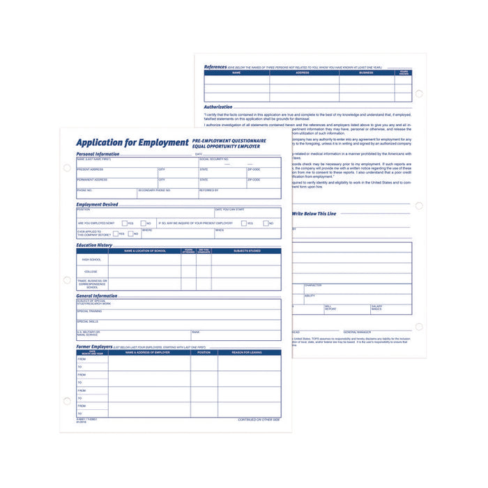 Employment Applications, One-Part (No Copies), 11 x 8.38, 50 Forms/Pad, 2 Pads/Pack