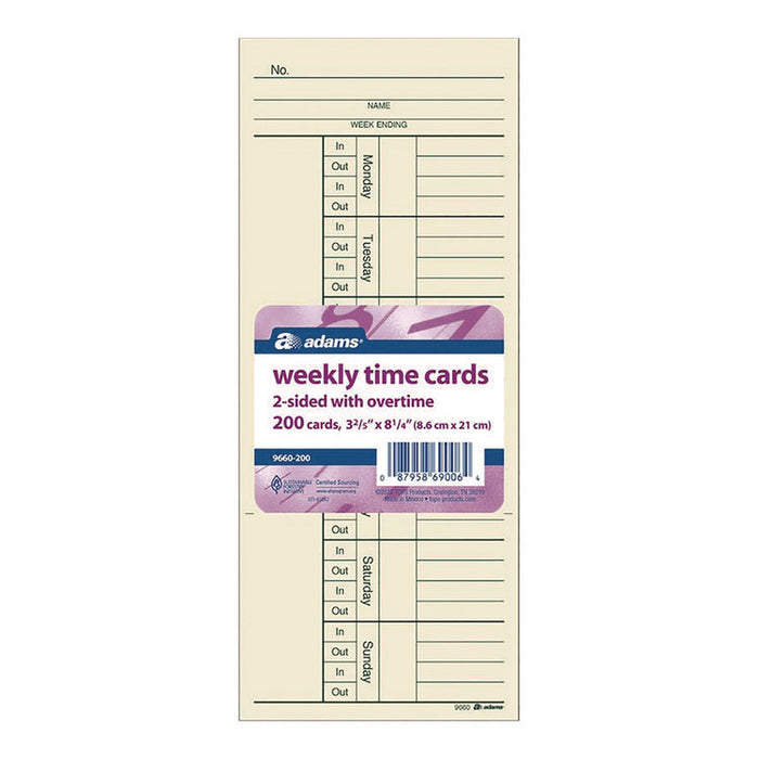 Time Cards for Acroprint, Amano and Lathem Time Clocks, Two Sides, 3.4 x 8.25, 200/Pack