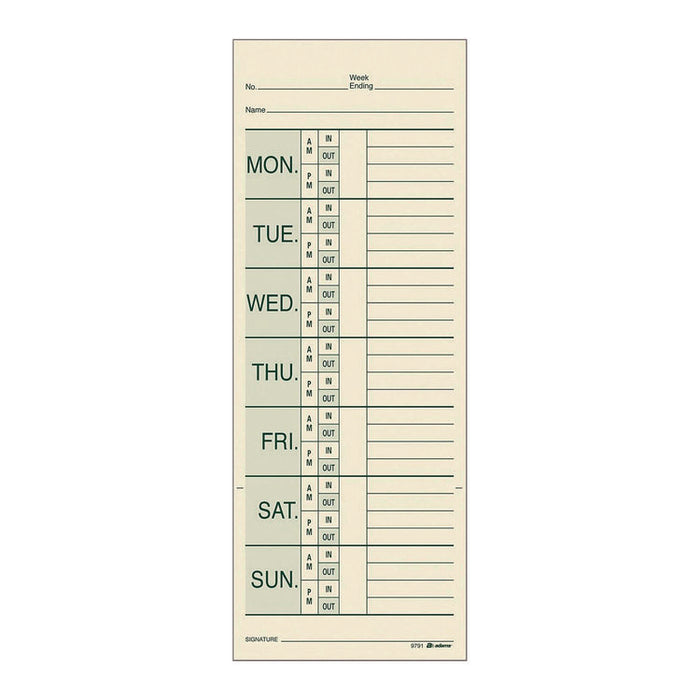 Time Cards for Pyramid 1000 Time Clock, Two Sides, 3.38 x 9, 200/Pack