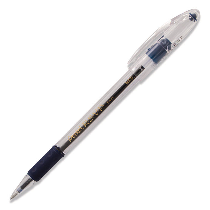 R.S.V.P. Ballpoint Pen, Stick, Medium 1 mm, Blue Ink, Clear/Blue Barrel, Dozen