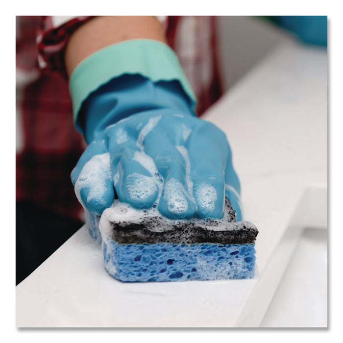Scrunge Heavy-Duty Sponge, 2.63 x 4.25, 1" Thick, Black/Blue, 2/Pack, 8 Packs/Carton