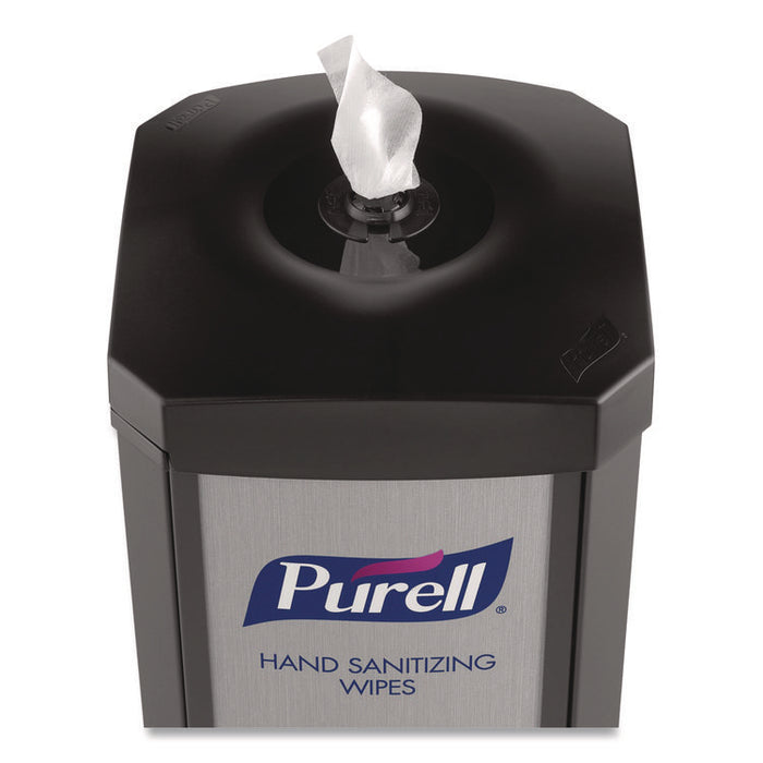 DS360 High Capacity Hand Sanitizing Wipes Station, 17 x 17.25 x 44.25, Black/Silver