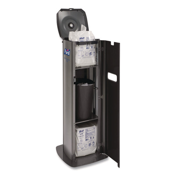 DS360 High Capacity Hand Sanitizing Wipes Station, 17 x 17.25 x 44.25, Black/Silver