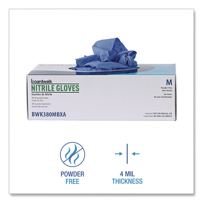 380 Series Disposable General-Purpose Nitrile Gloves, Powder-Free, Medium, 4 mil Thick, 9.5" Long, Blue, 100/Box
