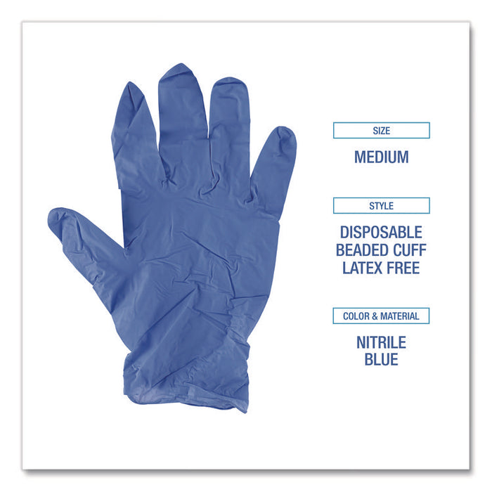 380 Series Disposable General-Purpose Nitrile Gloves, Powder-Free, Medium, 4 mil Thick, 9.5" Long, Blue, 100/Box