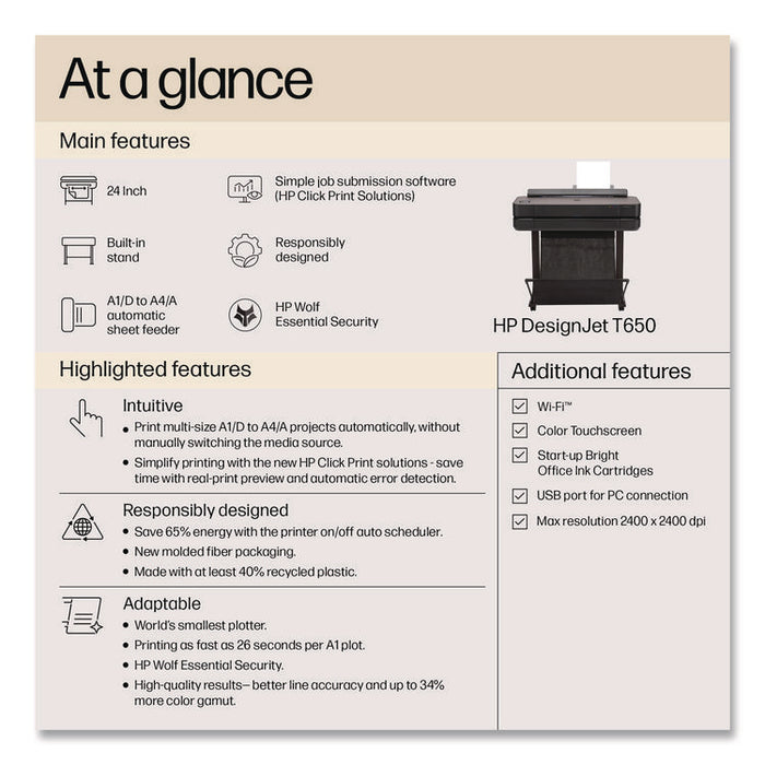 DesignJet T650 24" Printer with One-Year Warranty