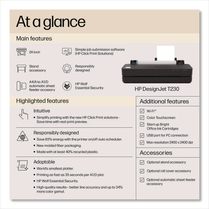 DesignJet T230 24" Large-Format Compact Wireless Plotter Printer