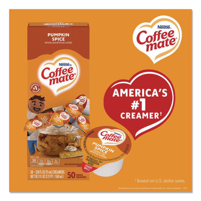 Liquid Coffee Creamer, Pumpkin Spice, 0.38 oz. Mini Cups, 50/Box