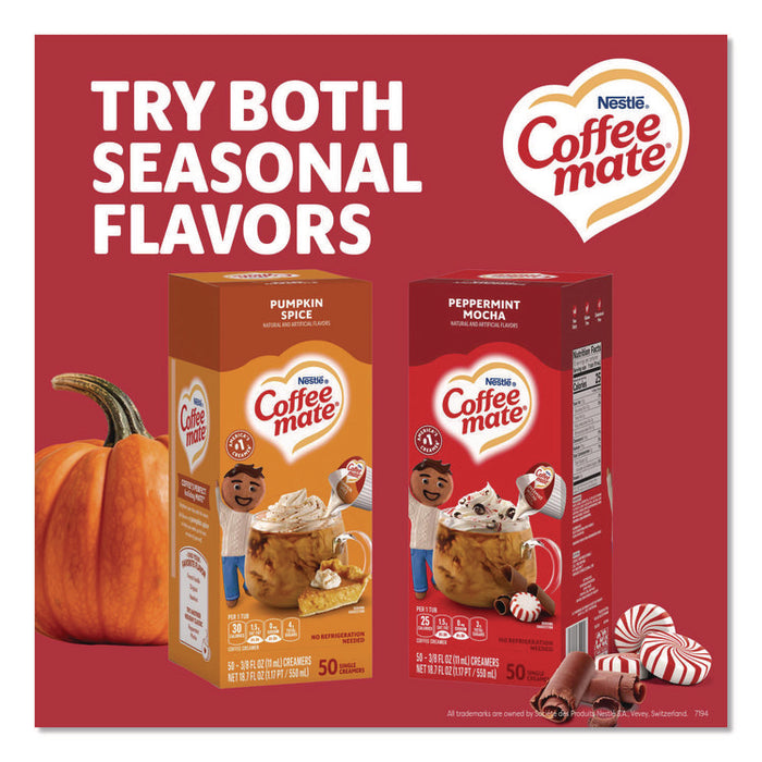 Liquid Coffee Creamer, Peppermint Mocha, 0.38 oz Mini Cups, 50/Box, 4 Boxes/Carton
