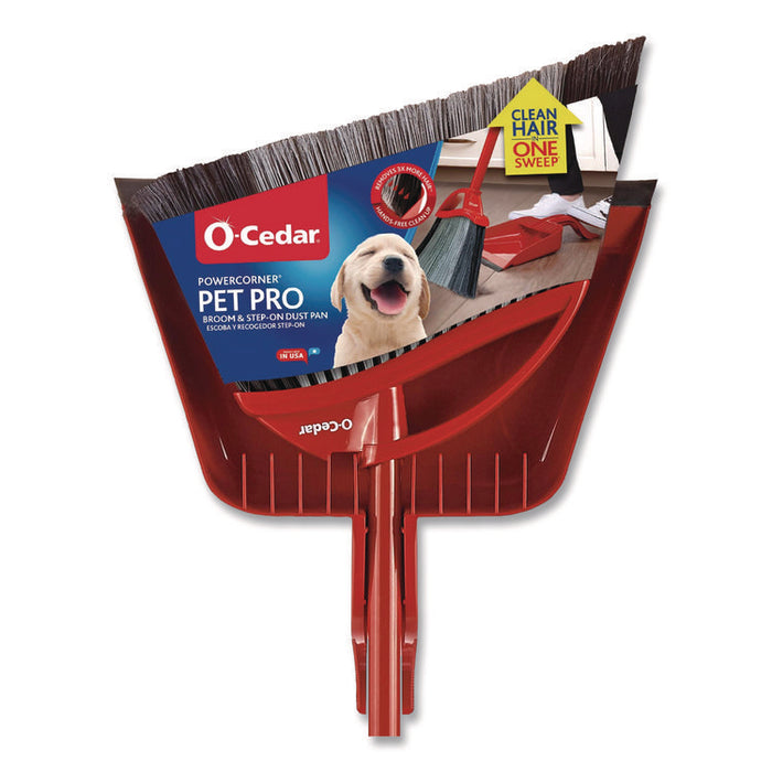 PowerCorner Pet Pro Broom and Step-On Dust Pan, 56" Length, Red/Black/Gray