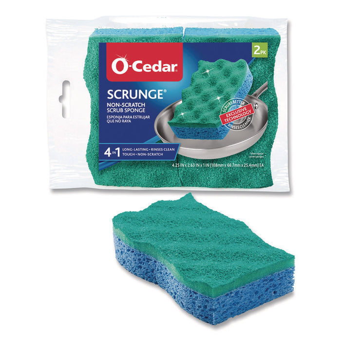 Scrunge Non-Scratch Scrub Sponge, 2.63 x 4.25, 1" Thick, Green/Blue, 2/Pack, 8 Packs/Carton