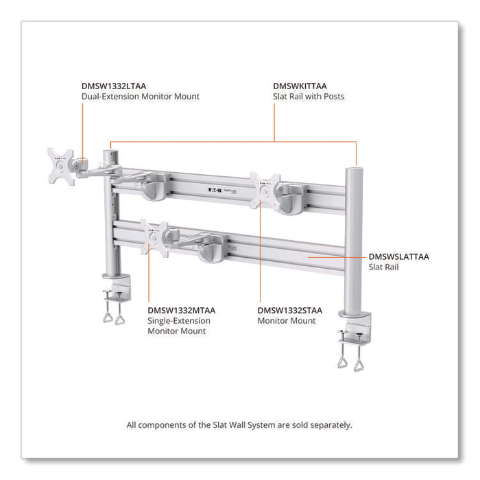 Slat Rail for Slat Wall System for 32" TVs, 3.39w x 1.8d x 41h, Silver, Supports 33 lb