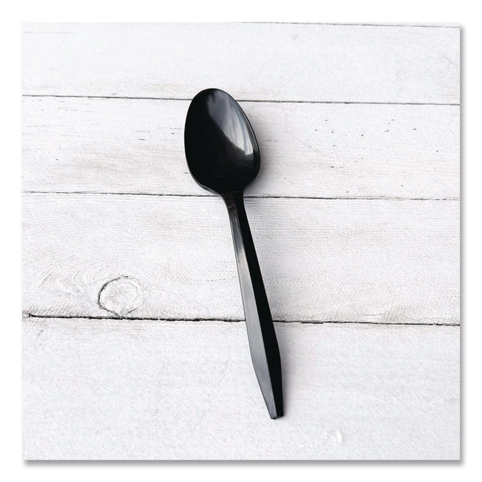 Mediumweight Polypropylene Cutlery, Spoon, Plastic, Black, 1,000/Carton