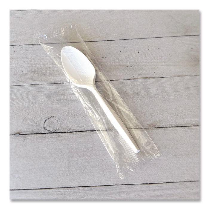 Heavyweight Wrapped Polystyrene Cutlery, Spoon, Plastic, White, 1,000/Carton