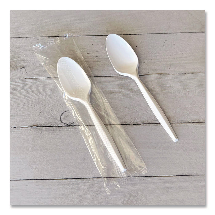 Heavyweight Wrapped Polystyrene Cutlery, Spoon, Plastic, White, 1,000/Carton