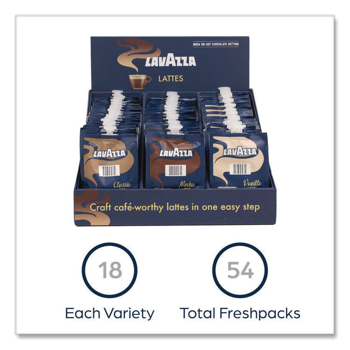 Latte Merchandiser Kit, Classic/Mocha/Vanilla Freshpacks, 54/Carton