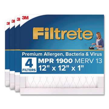 Premium Allergen, Bacteria and Virus Air Filter, MERV 13, MPR 1900, 12 x 12, 4/Carton